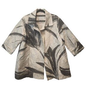 Caroline Rose Medium Jacket Gray Black Jacquard Embossed Embellished Open Front